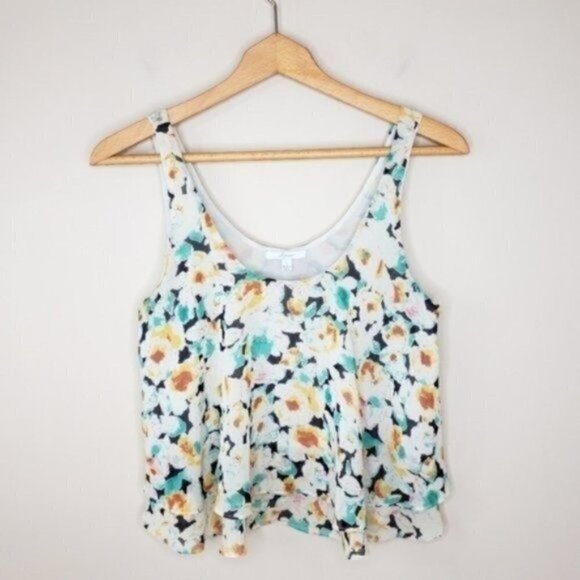 Soprano | Layered Look Cropped Floral Tank Blouse Size Small Green Yellow White - Picture 1 of 5